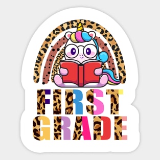 First Grade Rainbow Leopard Funny Unicorn Teacher Student School Sticker